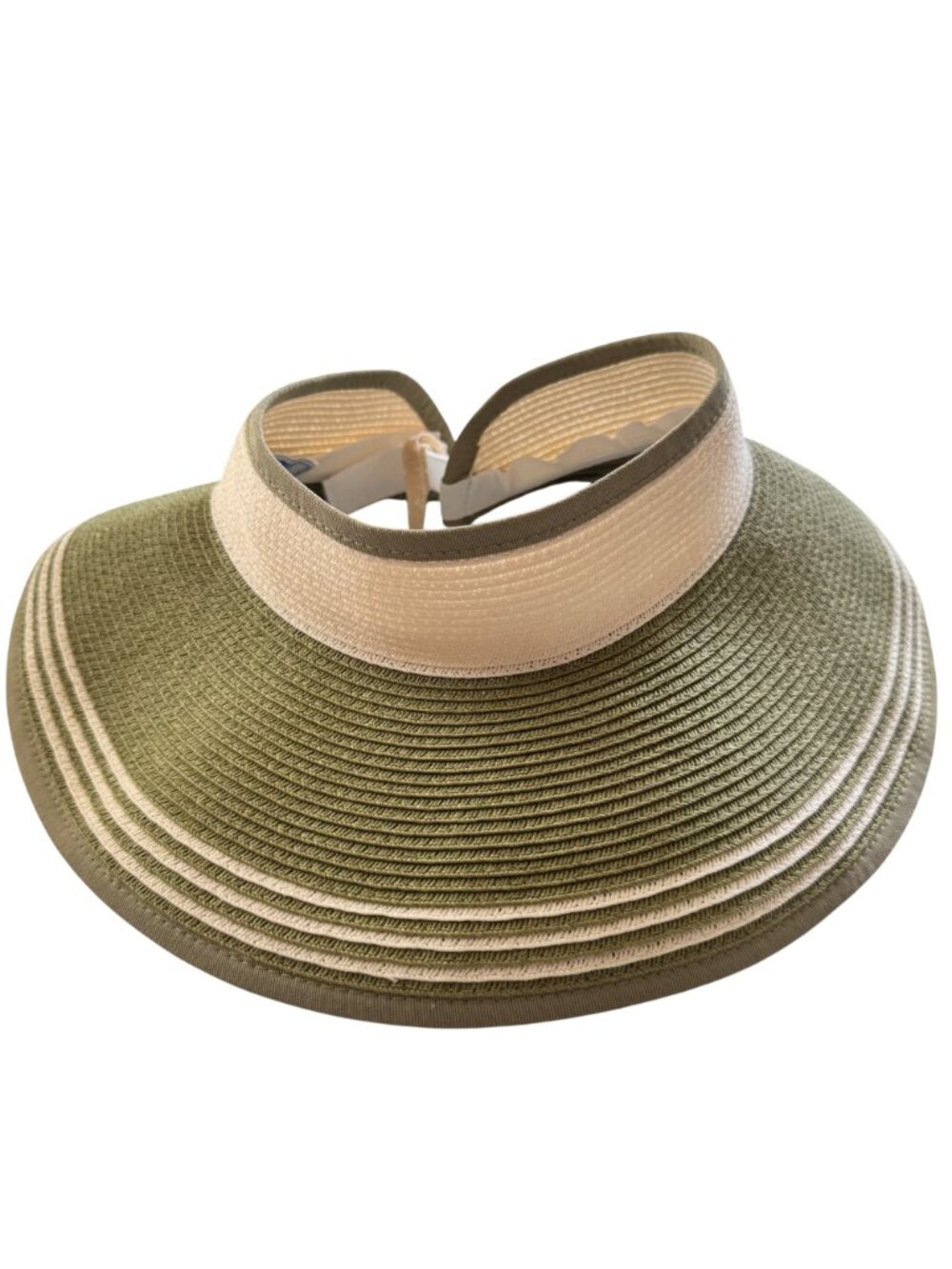 Sun N Sand Womens Straw Wide Visor Green/Beige Adjustable Fit Lightweight Travel - Picture 6 of 16